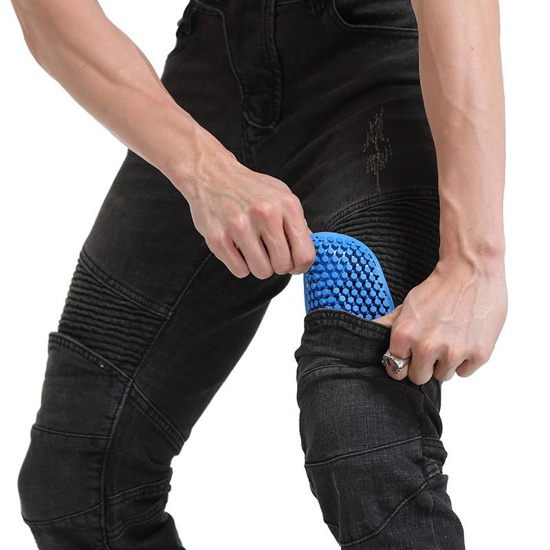 Mens Motorcycle Riding Pants With Silicone Protective Pads Stretchable Slim Fit Biker Jeans Use