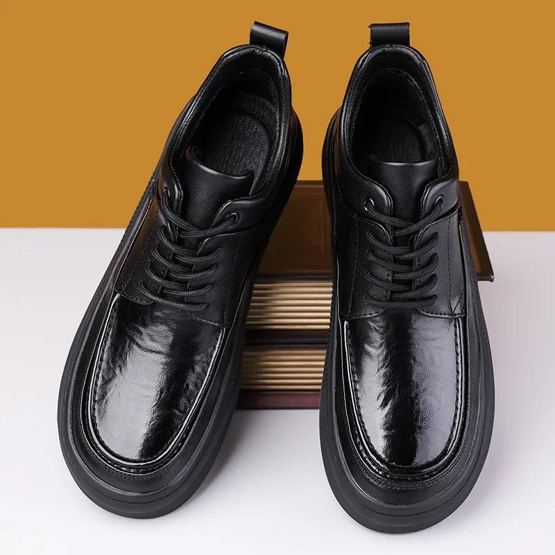Fashion British Platform Lace Men Loafers Spring Autumn High Top Men Dress Shoes Designer Fashion Casual Black Leather Shoes Male
