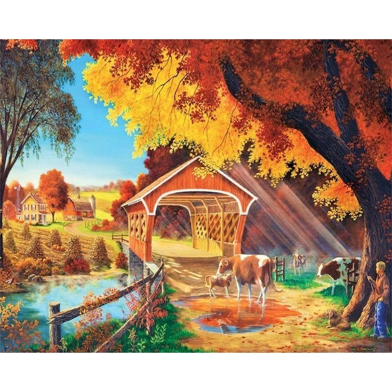 Diamant-Stickerei, Gebäude, Landschaft, Kreuzstich-Set, komplettes rundes Diamantgemälde, Mosaik, Heimdekoration