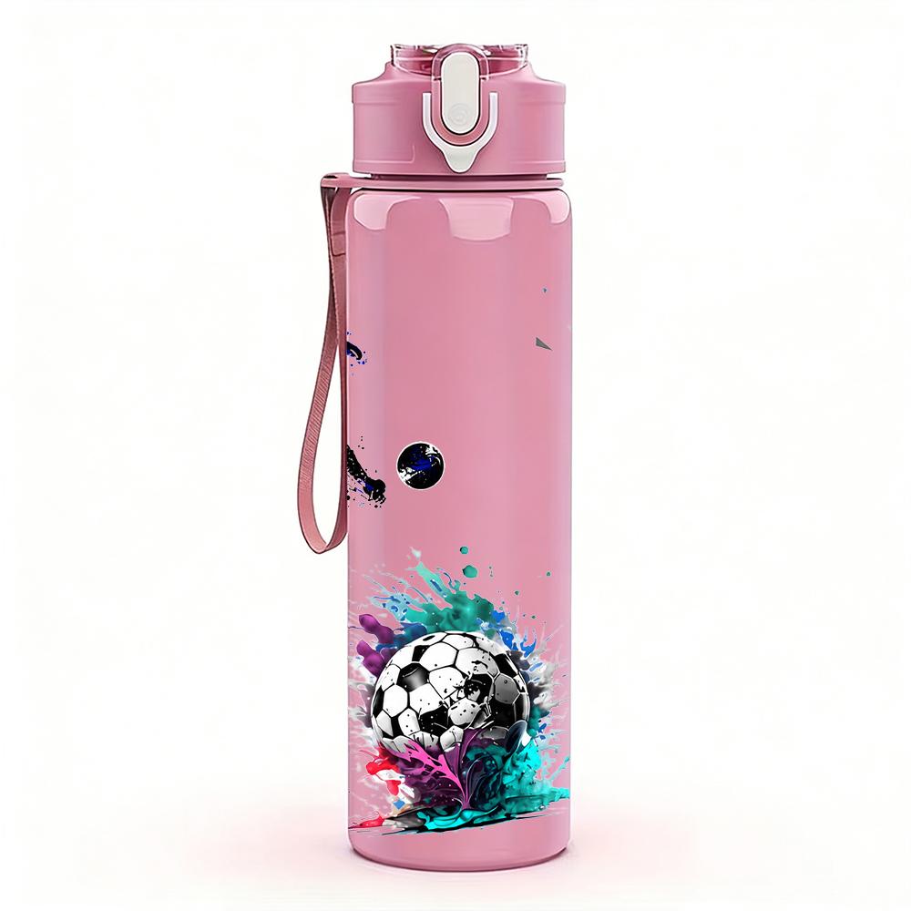 1PC Dual Soccer Player Splash Silhouette 750ml Color Plastic Water Bottle Leakproof Flip Straw Lid For Sports Office Home Use
