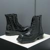 Fashion Fashion Retro Men Square-Toe Leather Boots Lace-up Motorcycle Boots Dress Shoes Luxury Thick Soled Boots Cowboy Boots Quality