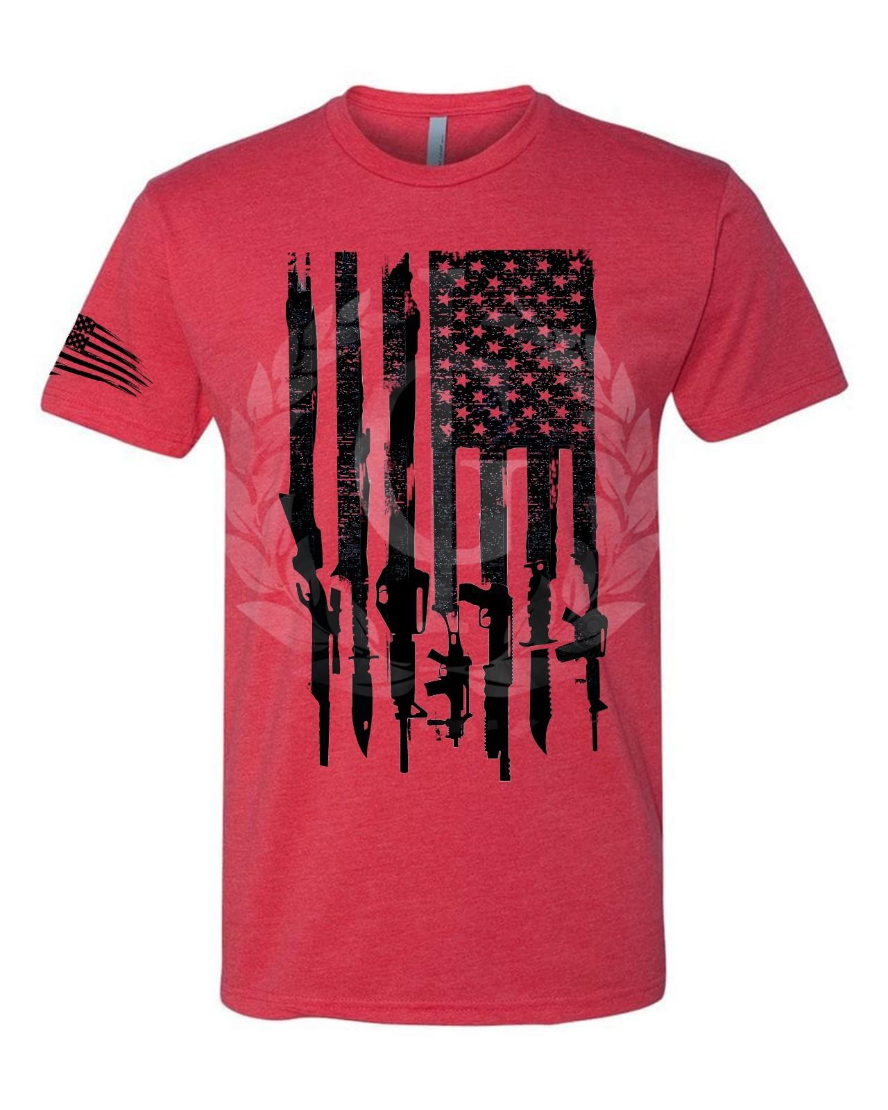 Iron Gods Gun Flag Workout T-shirt US Flag Shirt Military Shirt Gym Shirt XXL