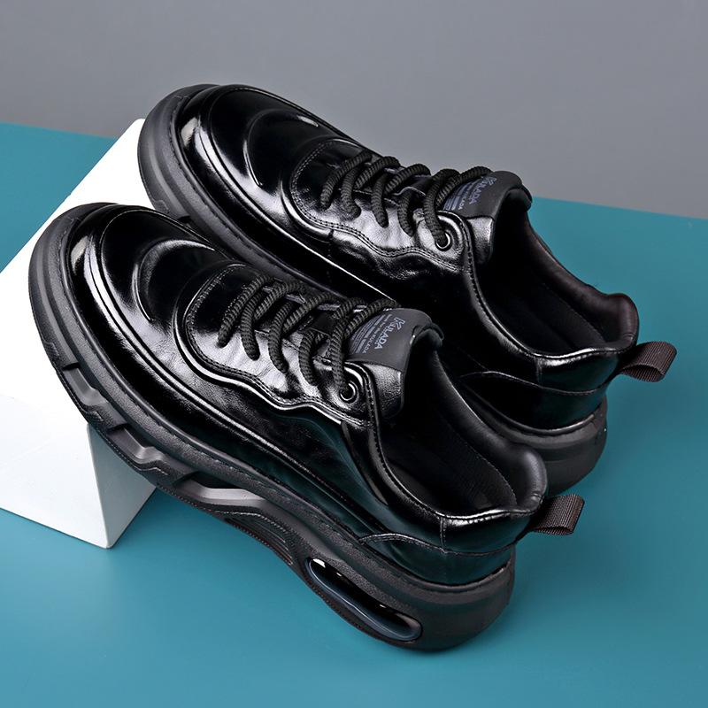 Autumn and winter cowhide men's casual leather shoes genuine leather new thick-soled air cushion bottom sports breathable soft-soled men's board shoes