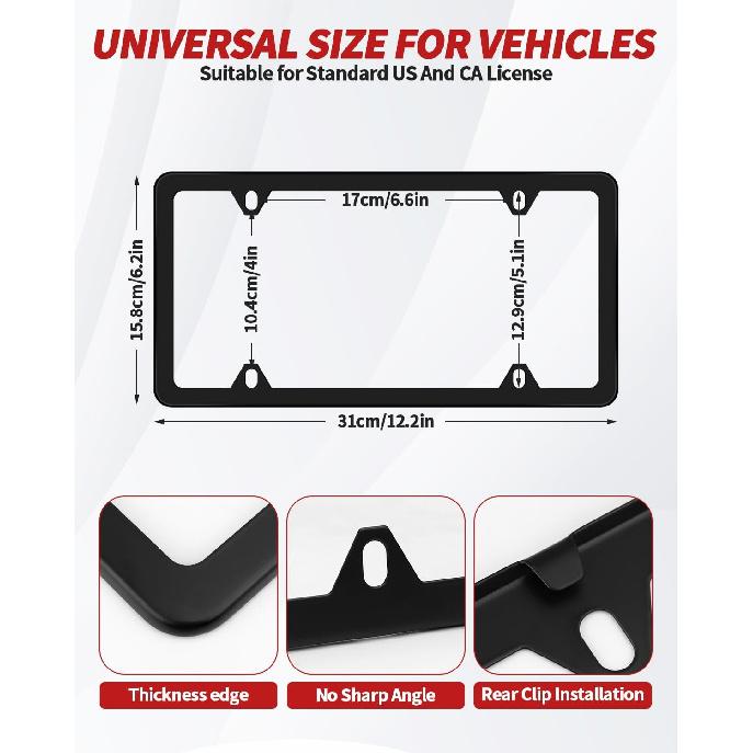 Chrome License Plate Frame Made Of Zinc Alloy Metal, Universal Car Accessories,1 Pack License Plate Holder Never Rust And Unbreakable With Metal