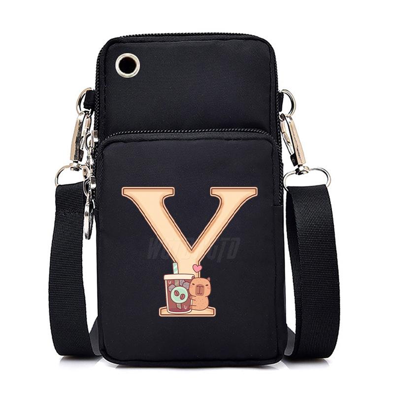Lightweight Multifunctional Oblique Span Bag Fashion Kapibara Letter Print Black Change Bag Casual Shoulder Bag