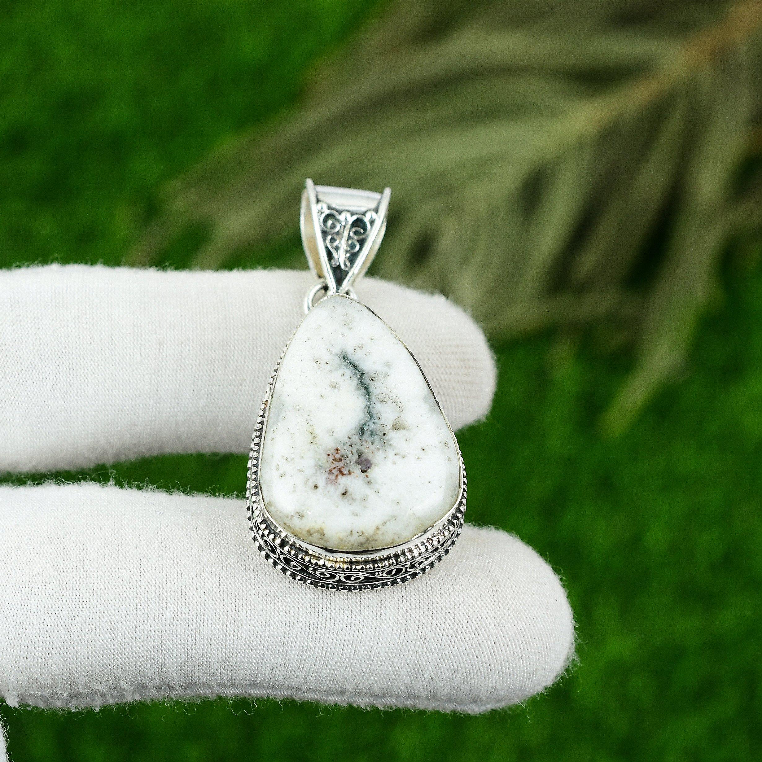 

Natural Solar Moss Opal Vintage Bezel Mother Pendant Jewelry 925 Sterling Silver