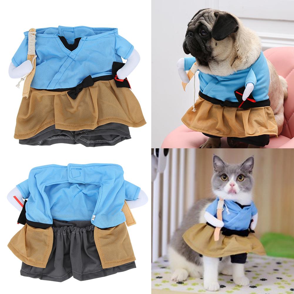 Polyester Funny Samurai Upright Pet Costume Halloween Party Cosplay Clothes Dress Up for Dog