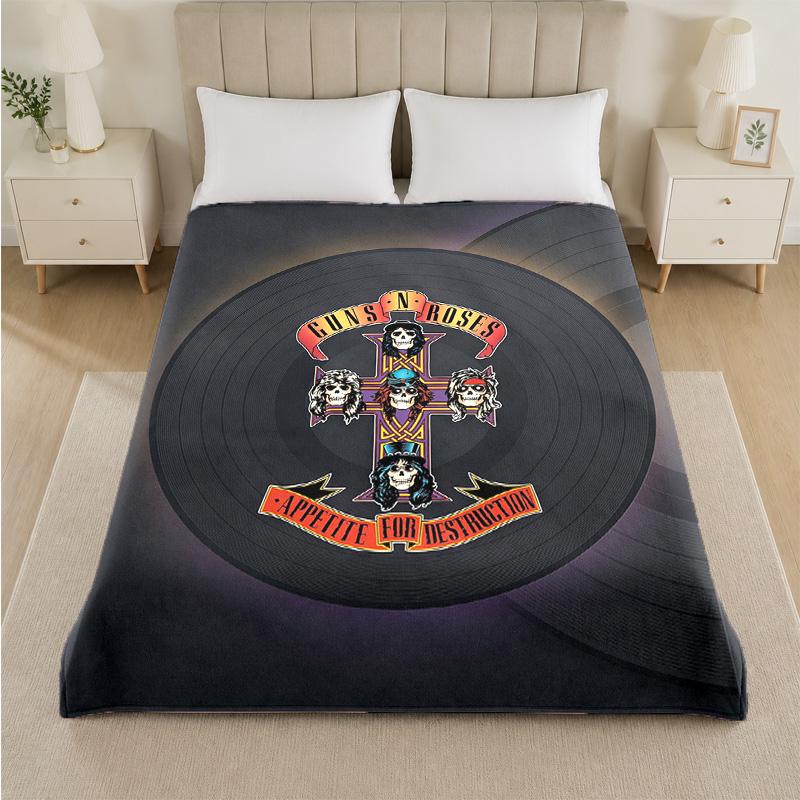Guns N’ Roses Print Flannel Blanket Cozy Lightweight Plush Throw Blanket For Bed Sofa Household Use