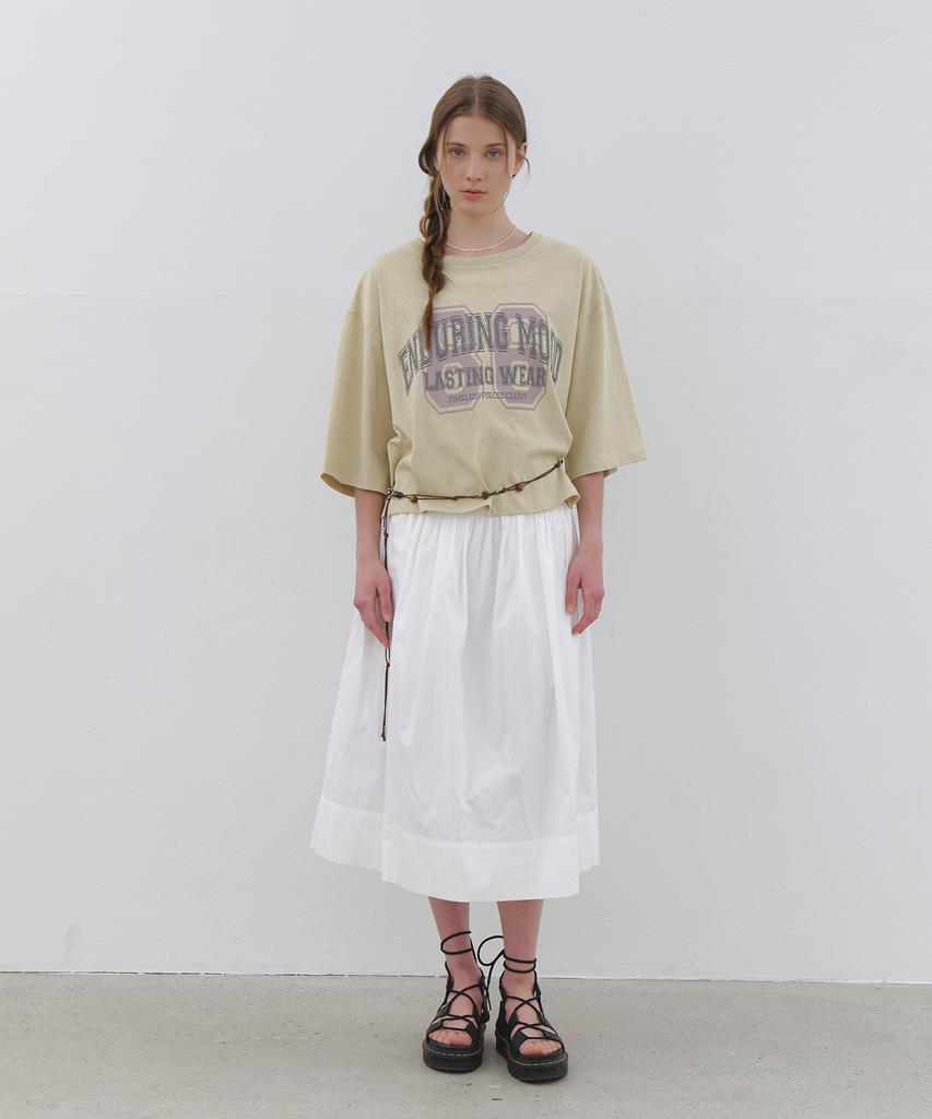 CLUNY Muse Shirring Flare Long Skirt - White