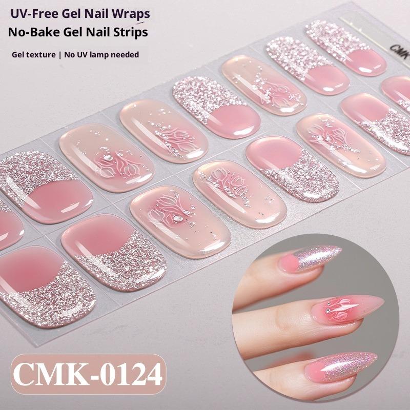 French Gradient Glitter Laser No-bake Gel Nail Stickers UV-Free Gel Nail Stickers