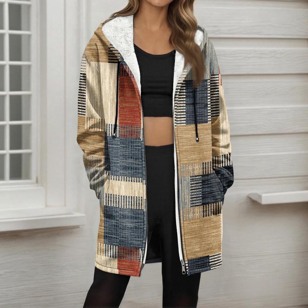 Women's Gradient Print Fashionable Loose Zipper Fleece Hoodie Jacket