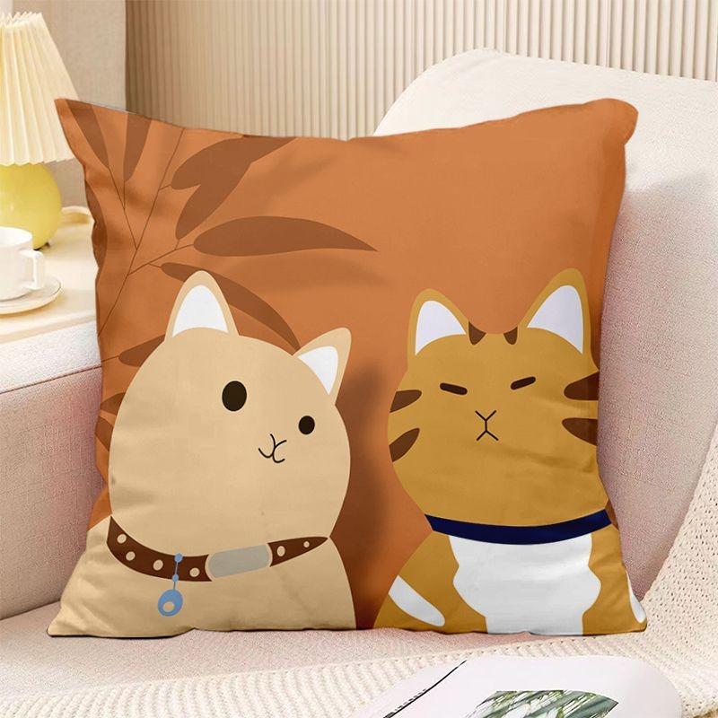 Bedroom Living Room Square Cushion Pillowcase Orange Simple Print Decorative Pillowcase