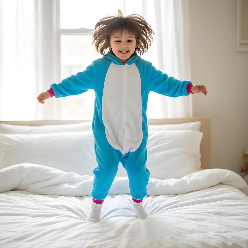 Onesie Kigurumi Pajamas Costume Blue Unicorn Children 135 - 145Cm