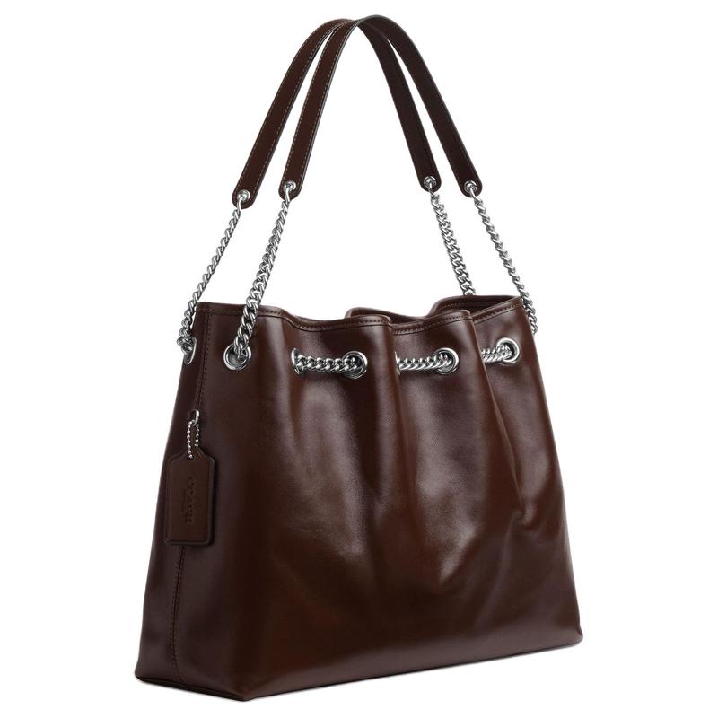 Coach EVELYN 34 Gold Buckle Cow Leather Garbage Bag Shoulder Bag Large Size Women's Maple Leaf Color