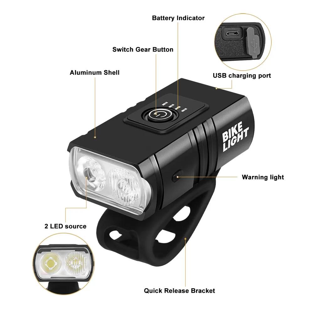 Bicycle LED Light MTB T6 Headlight Waterproof USB Bright Flashlight 6-speed Dimming Power Display Night Riding Accessories