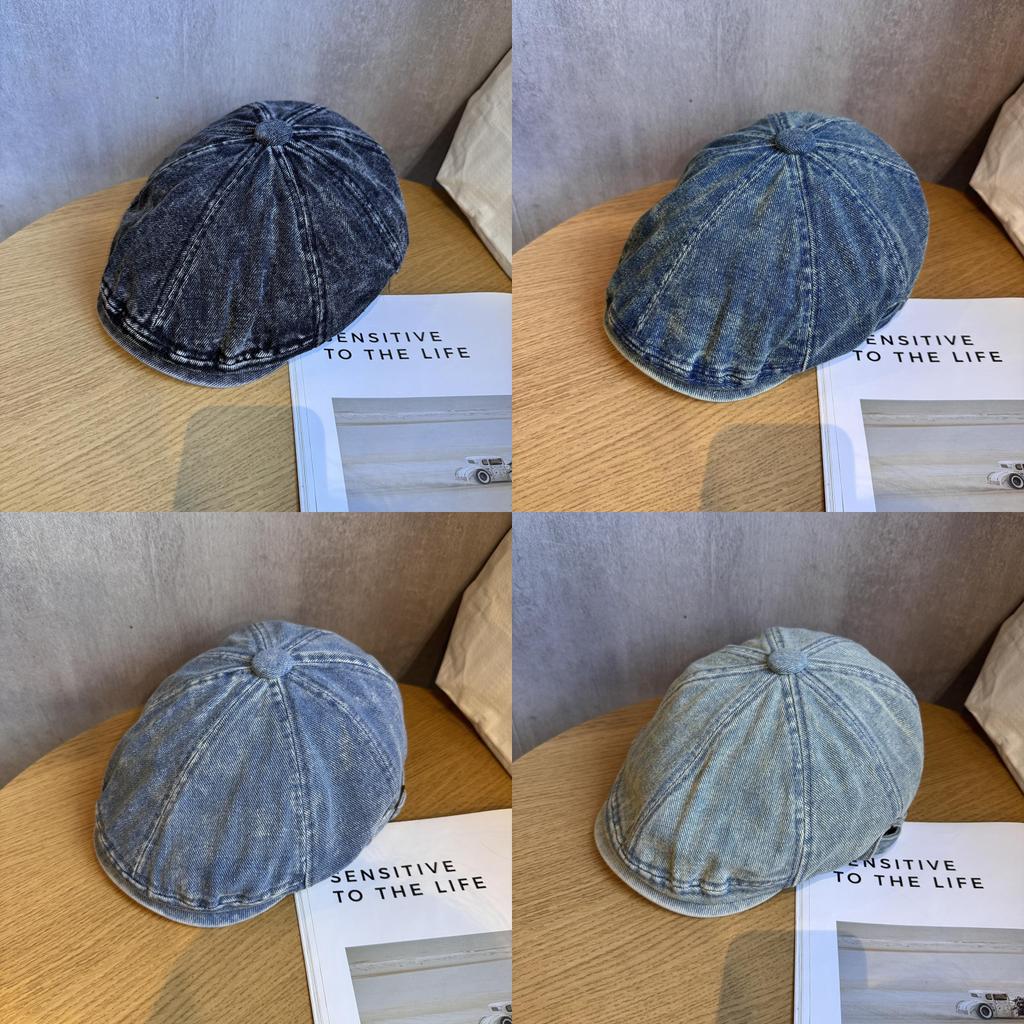 Retro Beret Denim Hat Short Brim Duckbill Cap For Women Casual Street Wear