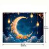 2D Fantasy Night Sky Photography Backdrop with Golden Moon and Floral Accents