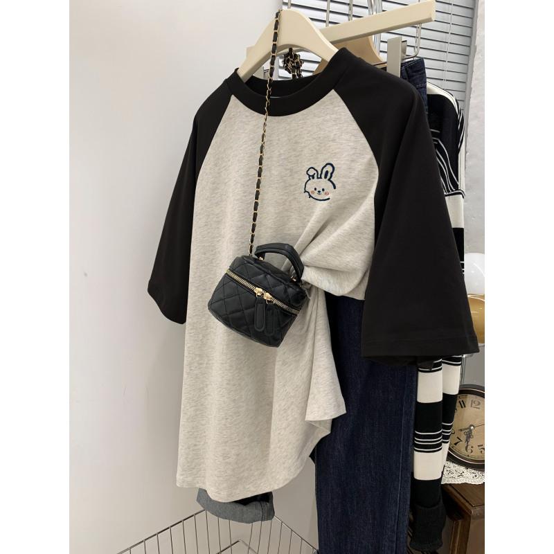 

Летняя футболка, женский большой хлопковый универсальный топ премиум-класса с короткими рукавами