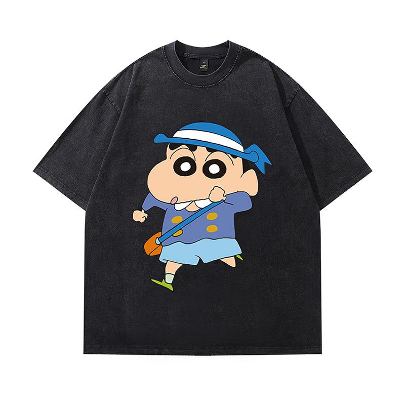Tide Brand American Retro Fried Color Old Short-Sleeved T-Shirt Japanese Animation Printing Multi-Color Heavy Cotton Half-Sleeve