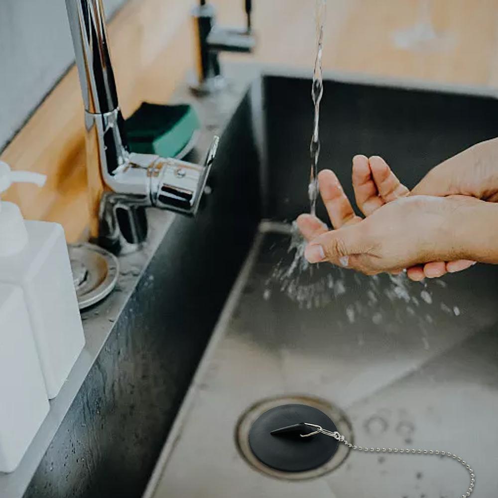 2Pcs Sink Plug Universal Rubber Drain Stopper with Round Beaded Chain 4.95/4cm Bath Sink Drain Stopper Plug for Bathtub Kitchen