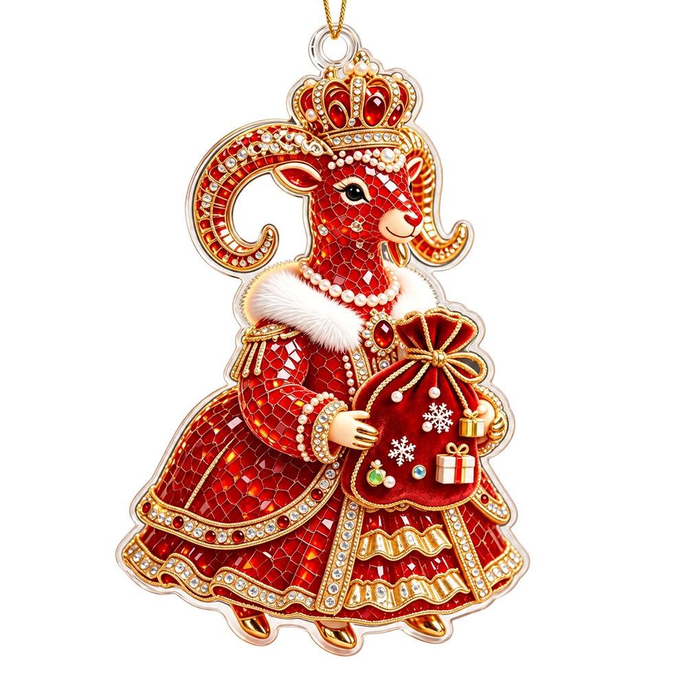 2D Flat Goat Hanging Ornament Set Acrylic Artificial Rhinestone Goat Pendant Simulation Shining Animal Hanging Decoration