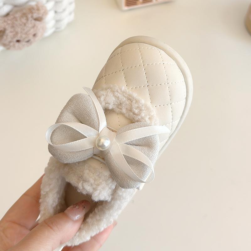 Children's Cotton Shoes for Winter New Style Girls' Fluffy Warm Baby Shoes Little Girl Bow Princess Cotton Shoes