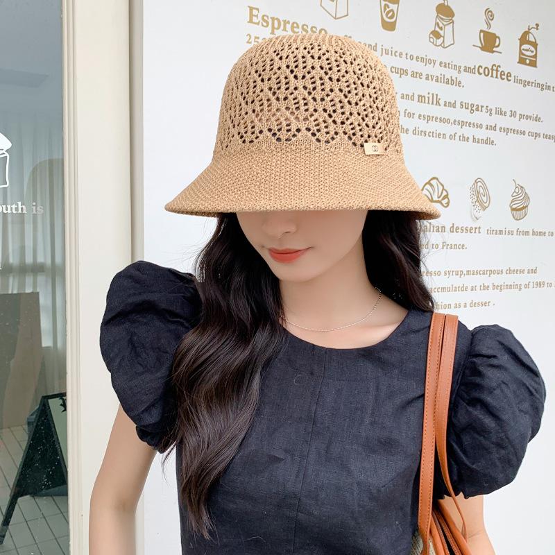 

Summer new hat femininity hollow mesh bucket hat travel vacation sunscreen face basin hat One Size
