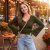Women's Casual V-Neck Long Sleeve Top, Fashion Blouse for Daily Wear and Work