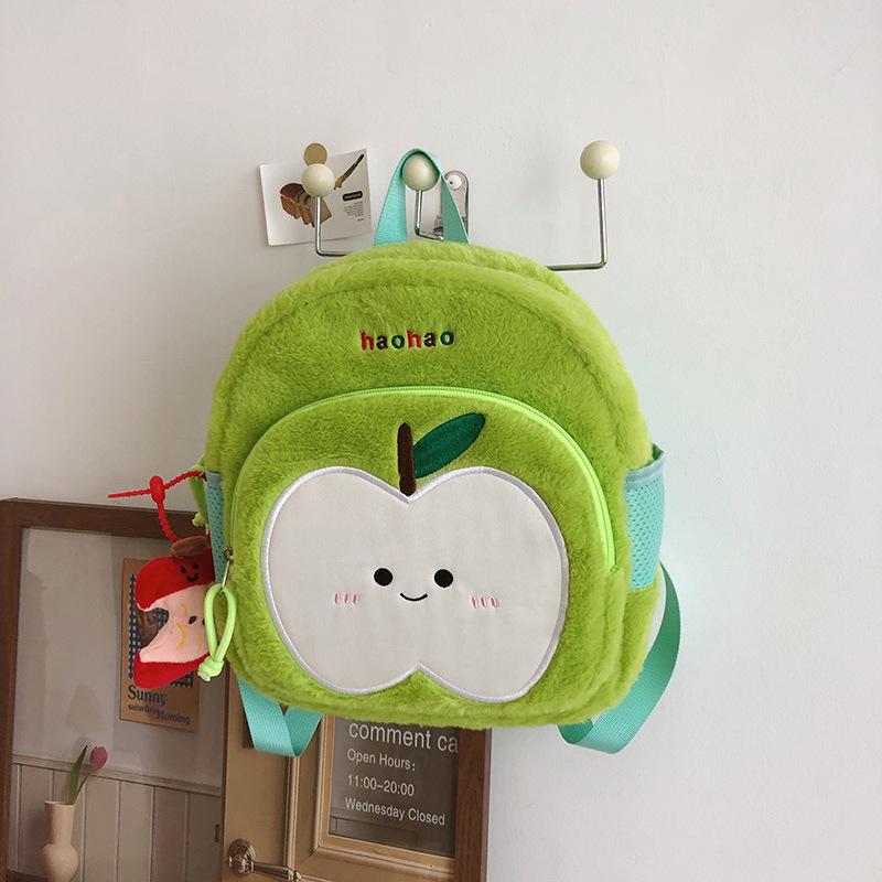 Autumn/Winter Fruit Pattern Plush Backpack for Kids - Cute Cross-Border Design for Boys and Girls.