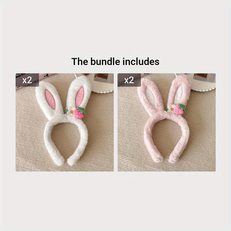 Cute Strawberry Flower Rabbit Ear Headband for Women, Plush Hairband.
