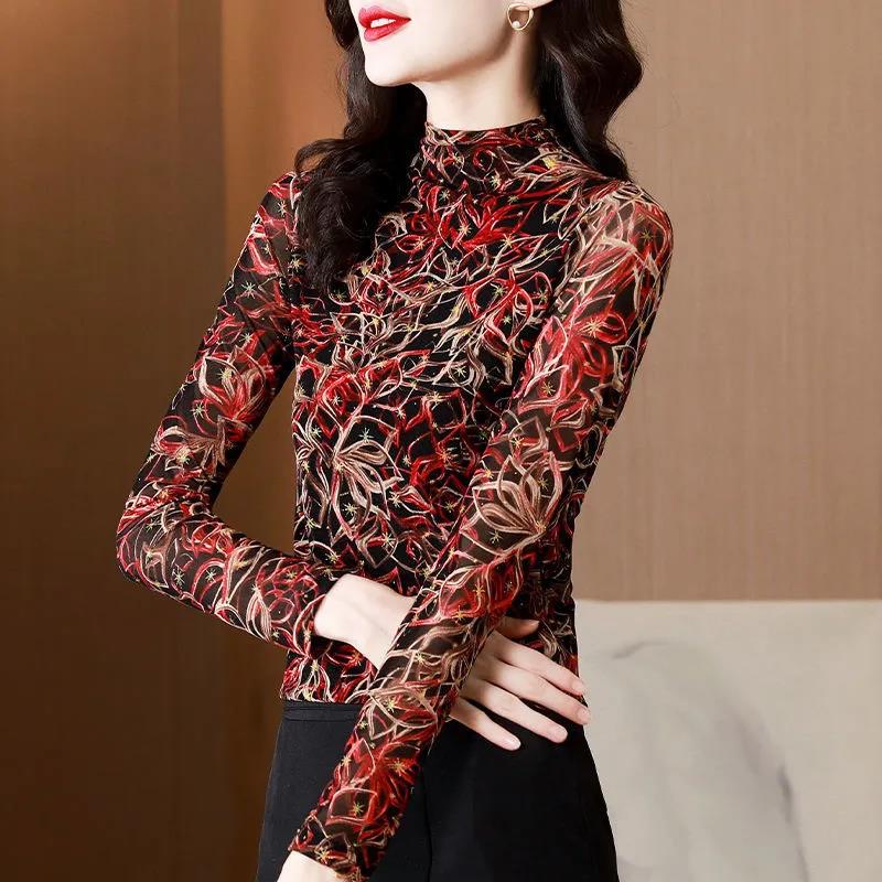 T-Shirt mit Rundhalsausschnitt und Dünnschnitt, schmal zulaufendes Oberteil mit Buchstabenmuster, Unterhemd für Damen, Frühlings- und Herbst-T-Shirt