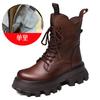 Women's leather sponge cake thick soled boots for autumn and winter British style single boots