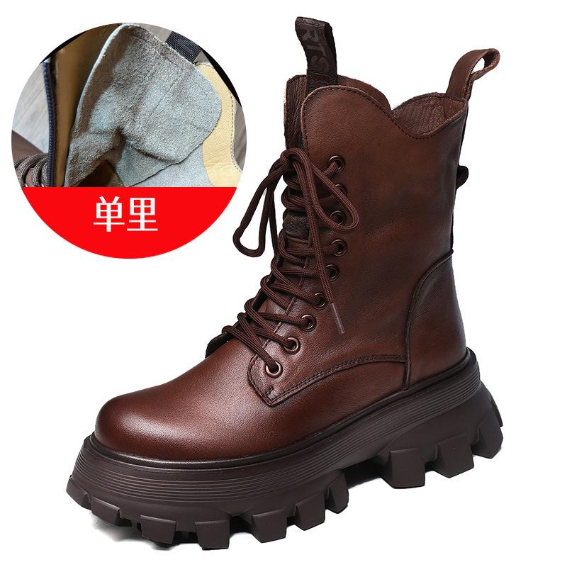 Women's leather sponge cake thick soled boots for autumn and winter British style single boots
