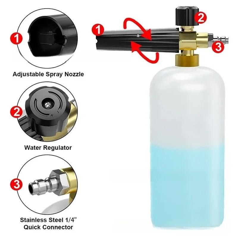 M22-14 Hochdruck-Wasserpistole Schaumsprühbehälter Set 1L Schaumsprühbehälter 1/4 Schnellkupplung 5 Farb-Düse Autowasch-Set