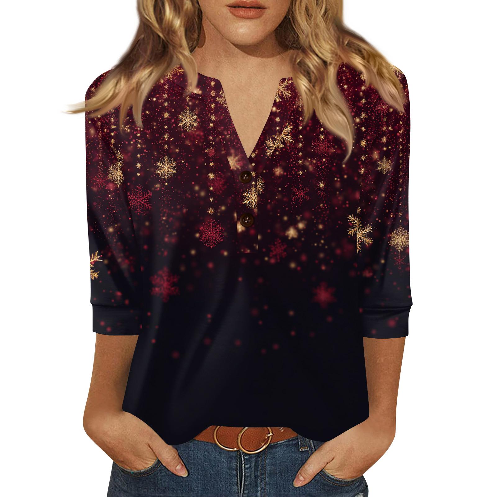 

Жен. Футболка С принтом Пуговицы Рукав 3/4 Повседневные Выходные Мода Классический Классический V-образный вырез Обычный Верх S