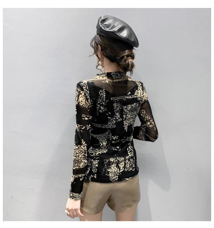 European 2024 Autumn/Winter Rhinestone Mesh Slim Fit Long Sleeve Top