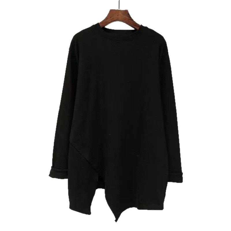 New Autumn and Winter Loose Irregular Slit Mid-length Bottoming Long-sleeved Solid Color T-shirt for Women