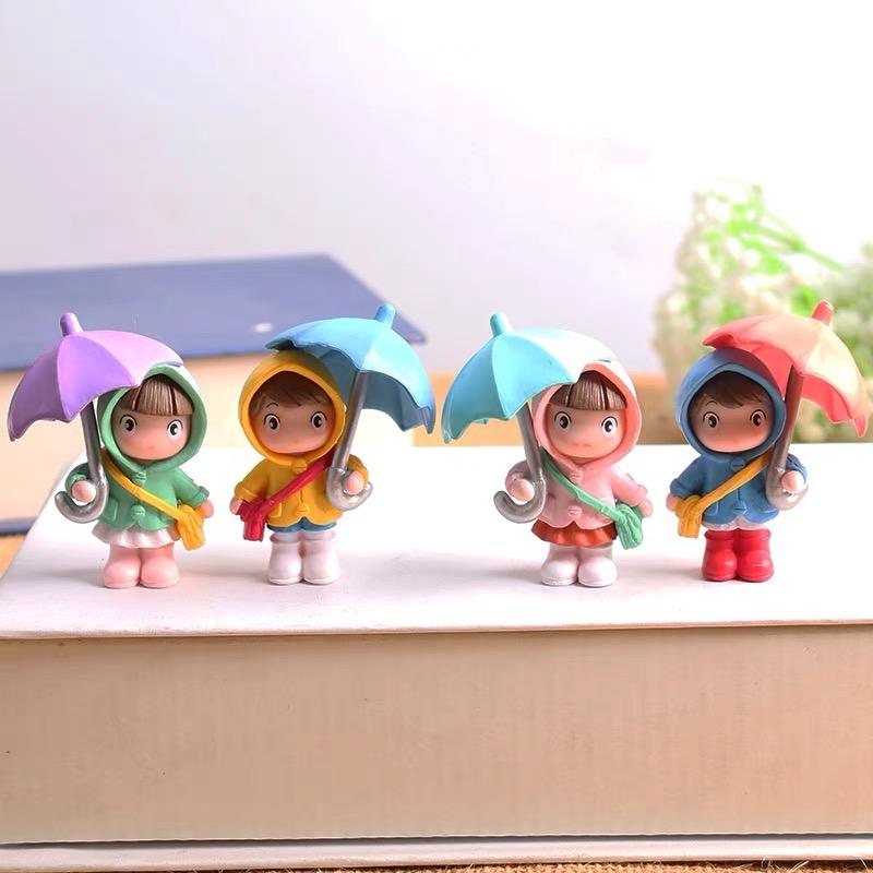 4PCS Cartoon Character Little Girl Home Decoration Ornament Car Decoration Ornament Umbrella Girl Model