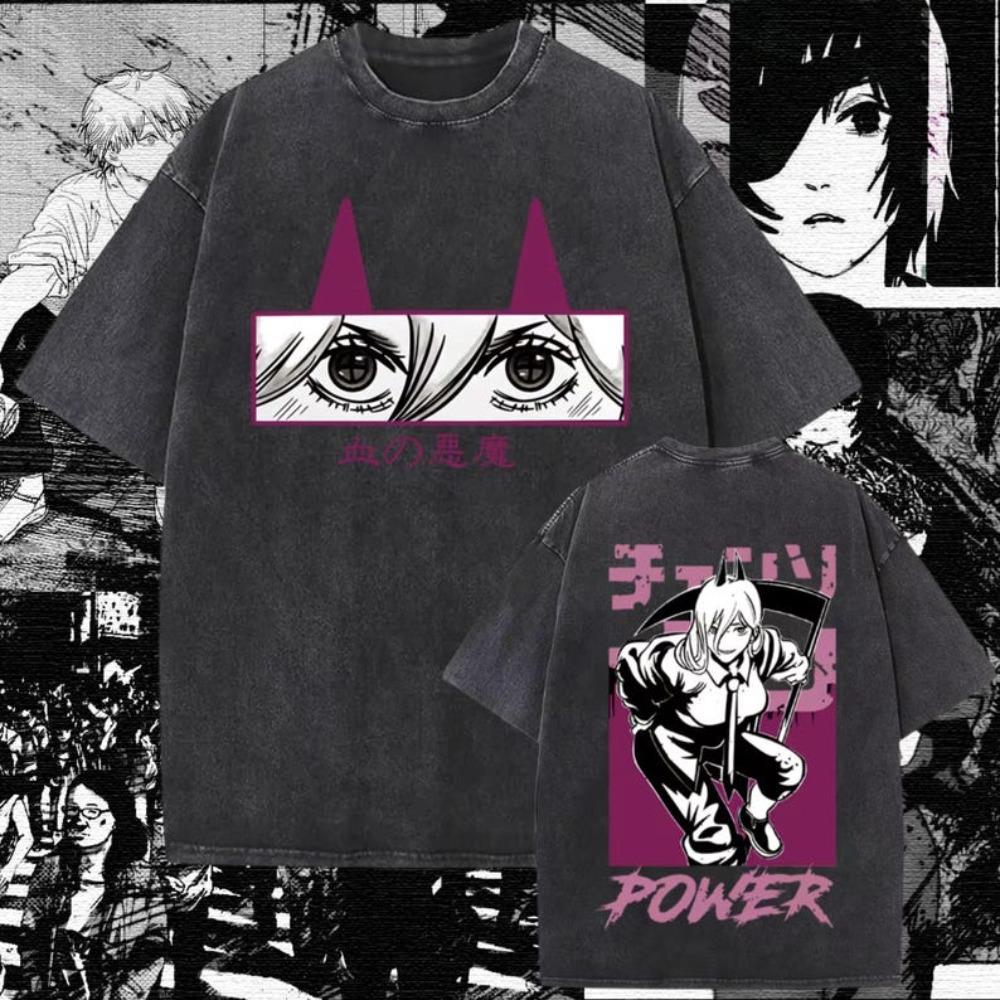 Chainsaw Man Makima Heavy Metal Vintage Washed Anime T-Shirt, Unisex Manga Fan Streetwear Tee, 100% Cotton Casual Short Sleeve Top