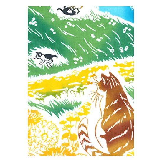 Todaya Shoten Niwazome Tenugui Hand Dandelion and Cat 1406 (Japanese Towel)
