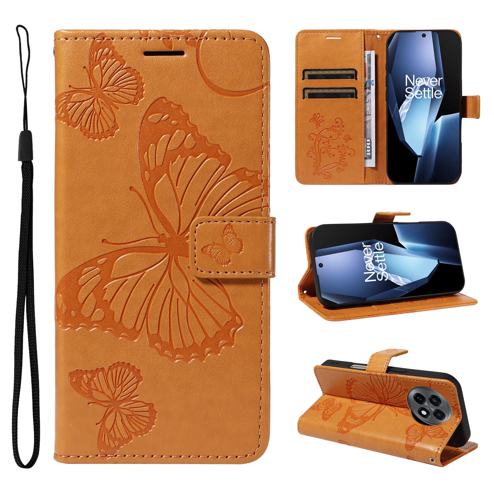 

For OnePlus 13R 5G/Ace 5 5G/5 Pro 5G Wallet Case Floral Butterfly Imprinted Leather Phone Cover Stand E