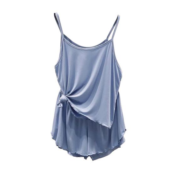 

Women Camisole Pajama Two-Piece Set Summer Spaghetti Straps Cami Top Shorts Casual Solid Color Sleepwear Nightwear Loungewear M синий
