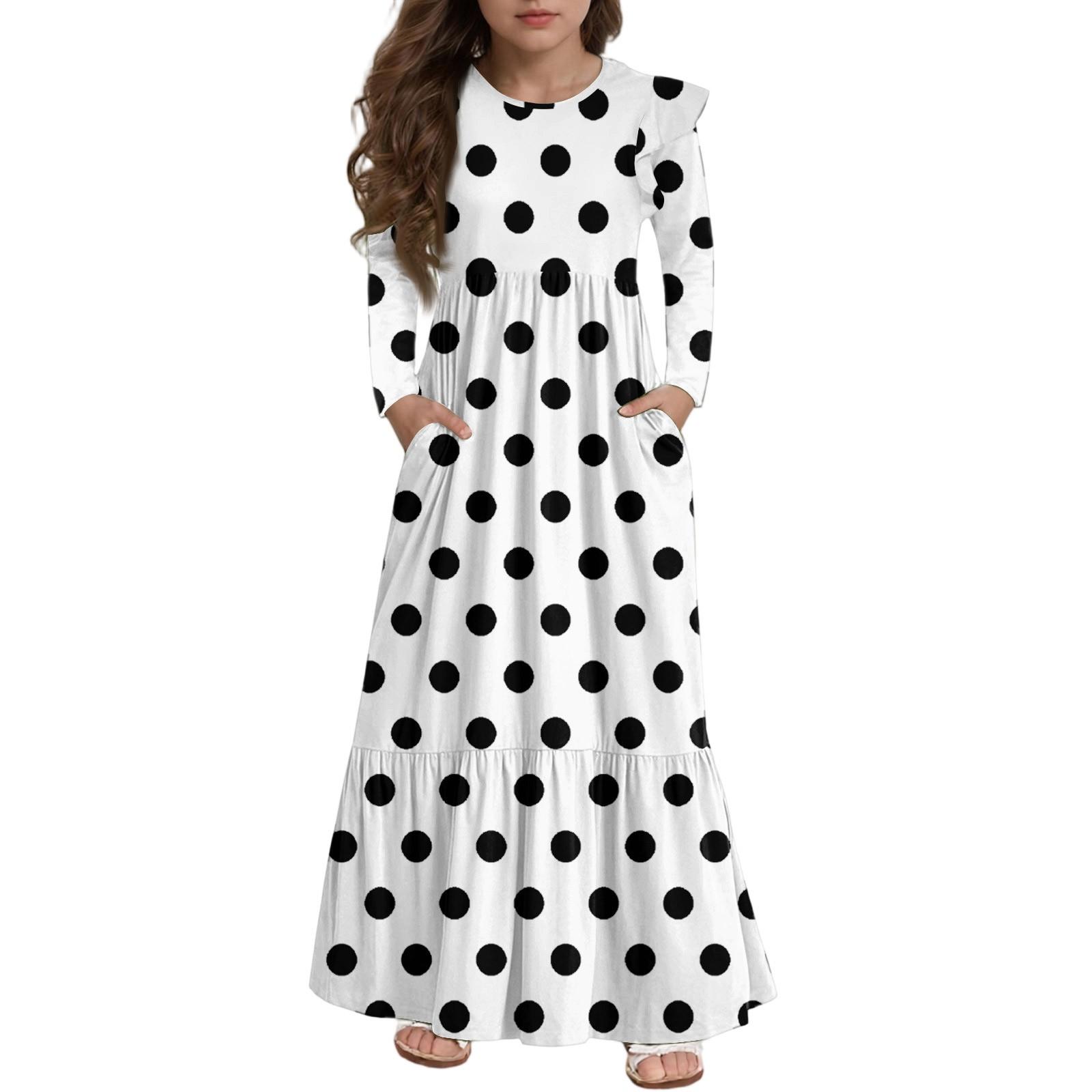 

Girls Tiered Ruffle Dress - Long Sleeve Printed Maxi With Pockets 140