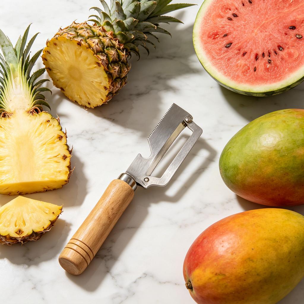 Wood Handle Stainless Steel Peeling Knife with Serrated Blade and Integrated Bottle Opener for Kitchen Vegetable Fruit Preparation