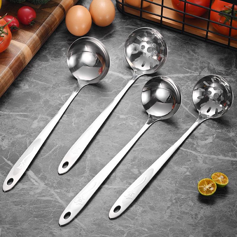 Sandblasted Stainless Steel Flower Pattern Large Slotted Hot Pot Soup Ladle