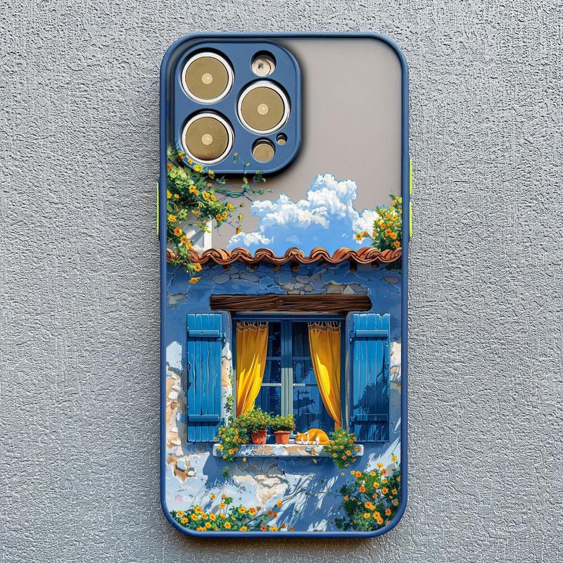 Hand Painted House scenery Phone Case For iPhone 13 12 11 Pro Max Mini 15 14 7 8 Plus Pro Max SE2 X XR XS Shockproof Matte Cover