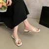 French beautiful slippers women's summer wear 2025 new fairy bow one-word drag thick heel with skirt beach sandals