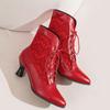 Lace-up Women Ankle Boots Middle Heels Custom Lace Pointed Toe Autumn Winter Women Shoes Black Red White Short Booties WSH4927