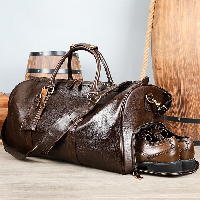 Malun Te Men's Genuine Leather Travel Duffle Bag with Shoe Compartment