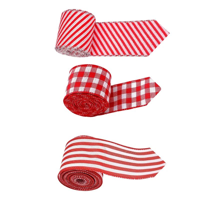 4 Piezas Cinta de Navidad Adornos de Navidad Cinta de Malla Rayada Cinta para Fiestas Suministros para Manualidades Navideñas Rojas Decoraciones Navideñas